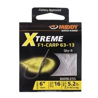 Middy Xtreme F1 Carp 63-13 Barbless Hooks-to-Nylon 18s to 4.4lb